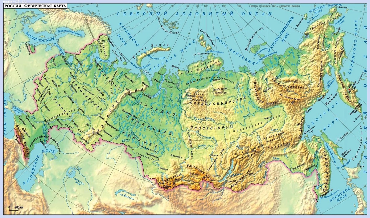 Физическая карта Российской Федерации
