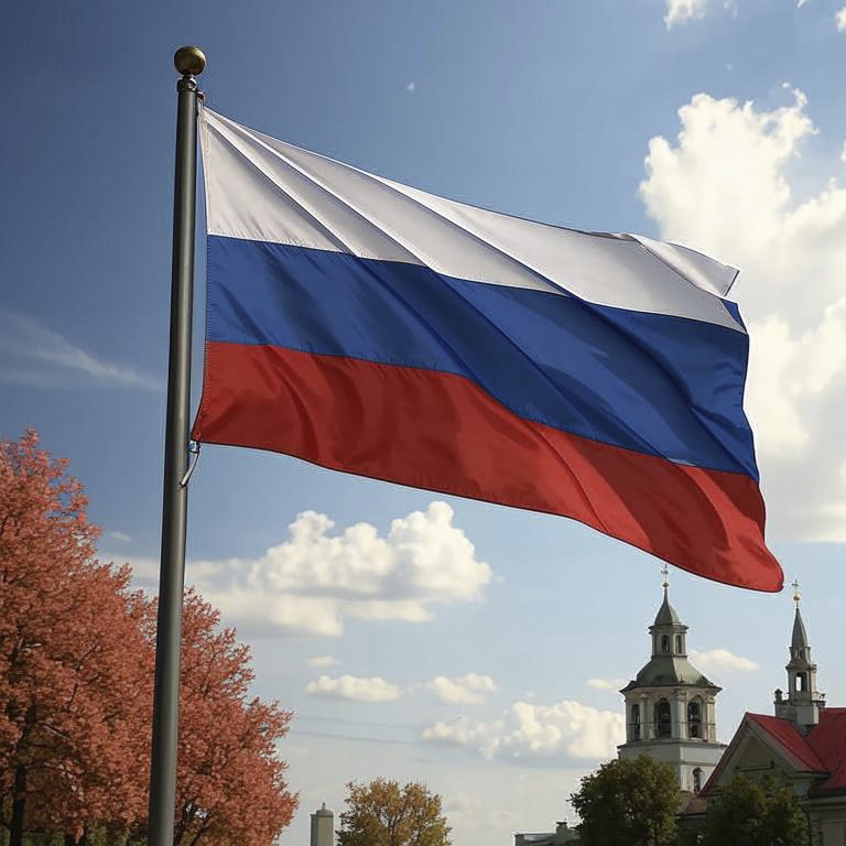 Флаг России на уличном флагштоке
