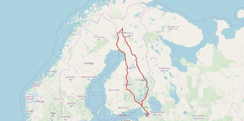 Карта поездки из Санкт-Петербурга в Леви