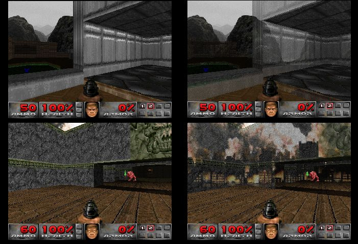    Слева — обычная версия, справа — с чит-кодом на полупрозрачные стены