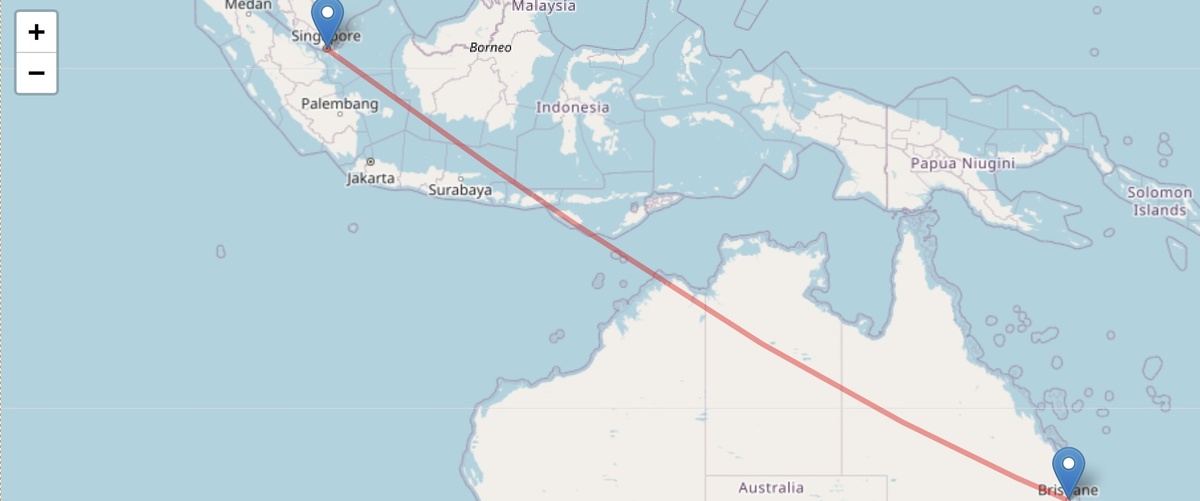 Схема маршрута Брисбен - Сингапур
