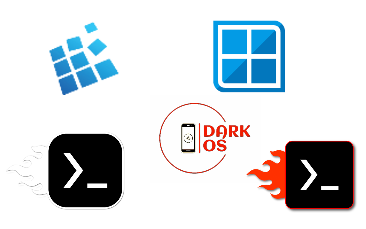 Лого эмуляторов: ExaGear, Winlator, Mobox, DarkOS, Termux-box.