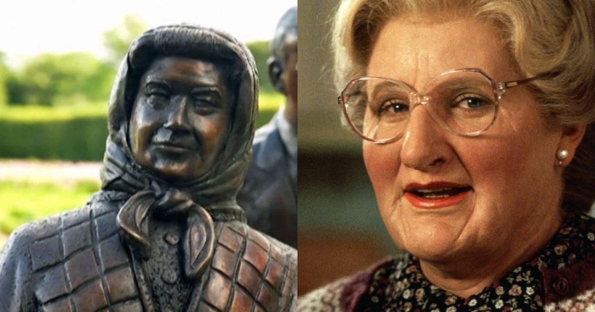 Бронзовая Елизавета II и миссис Даутфайер