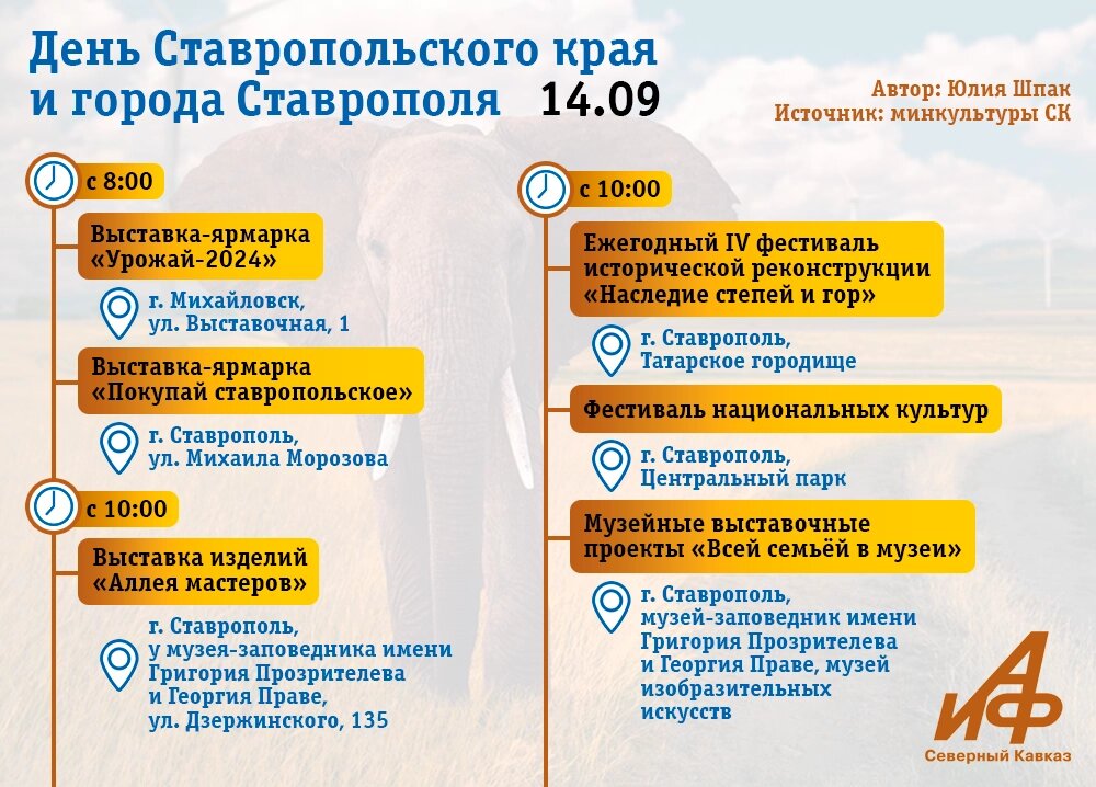    Афиша праздничных мероприятий на 14 сентября в Ставропольском крае. Часть 1. Фото: АиФ-Северный Кавказ / Юлия Шпак.