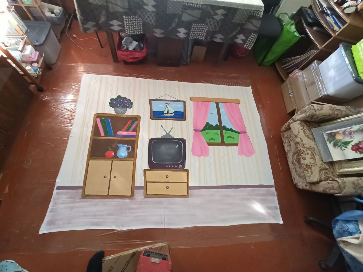 Акрил на ткани, театральная декорация