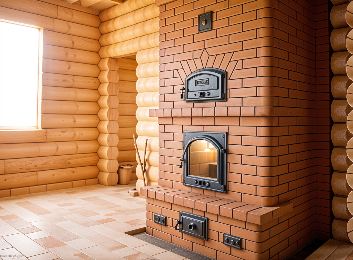 Печь из лего-кирпича в доме из кругляка