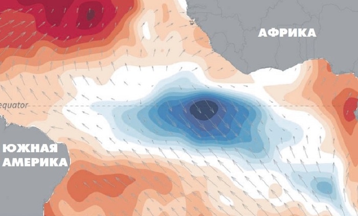    Центральная Атлантика резко охладилась