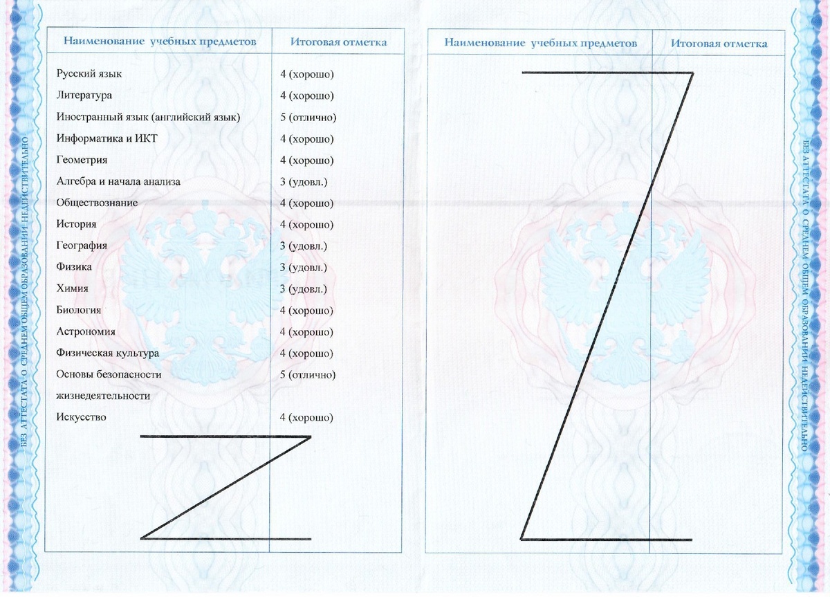Аттестат Маринетт Мортем за 11 класс