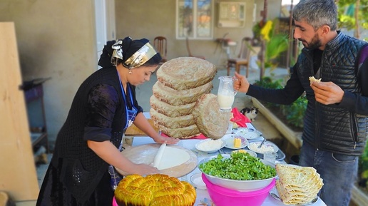 Ancient Azerbaijan Bread Recipe Hamrali and Kutab - Country Life Vlog