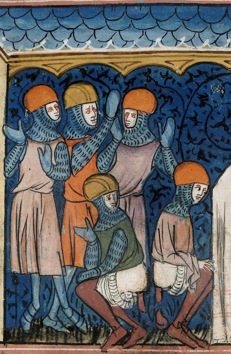 Миниатюра из рукописи 14 века. "Хроники Франции или Сен-Дени", 1332-1350. Британская национальная библиотека.