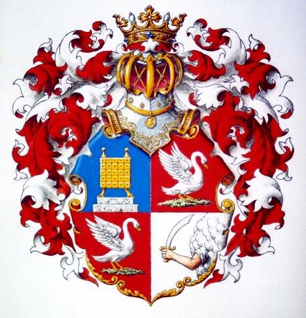 Герб рода Карамышевых. Он вам пригодится, когда будете читать следующий абзац. Обратите внимание на золотой щит. Отсюда: https://ru.wikipedia.org