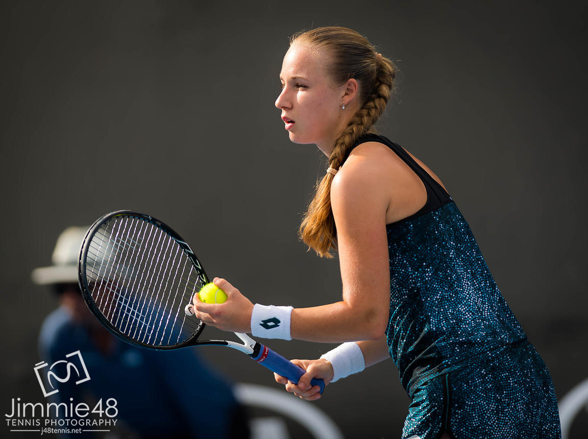 Anna Blinkova of Russia in action during her first-round match at the 2019 Australian Open Grand Slam tennis tournament/ j48tennis.net