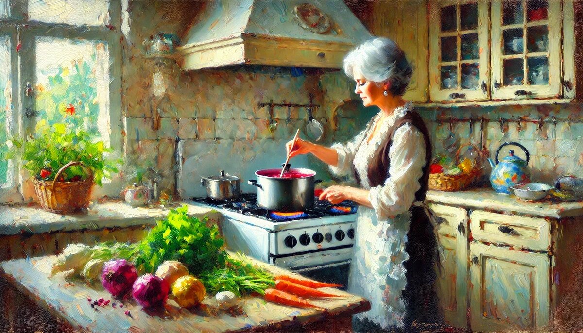 Алёна смотрела на сосредоточенное лицо свекрови, колдующей над кастрюлей борща.