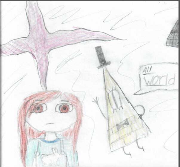 Автомортрет Маринетт Мортем с демоном-треугольником из Гравити Фолс