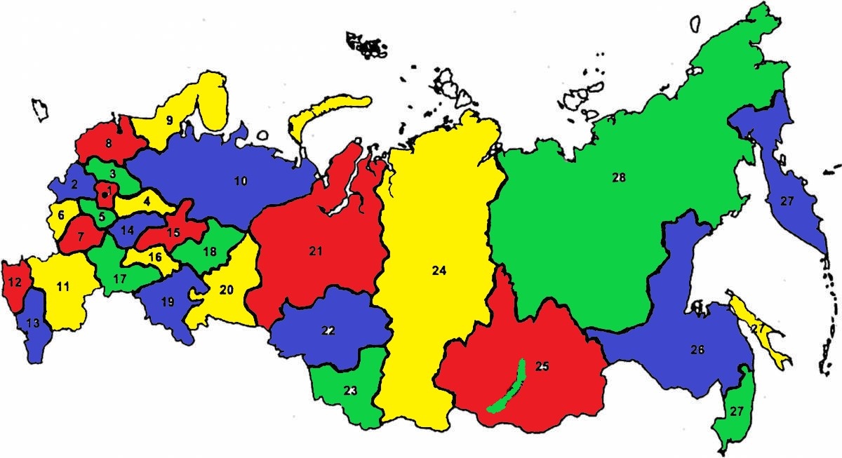 Карта России. Математика. Задача о четырёх красках