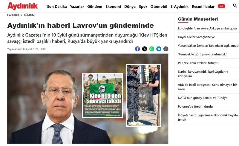Заглавное изображение: скриншот с сайта Aydinlik