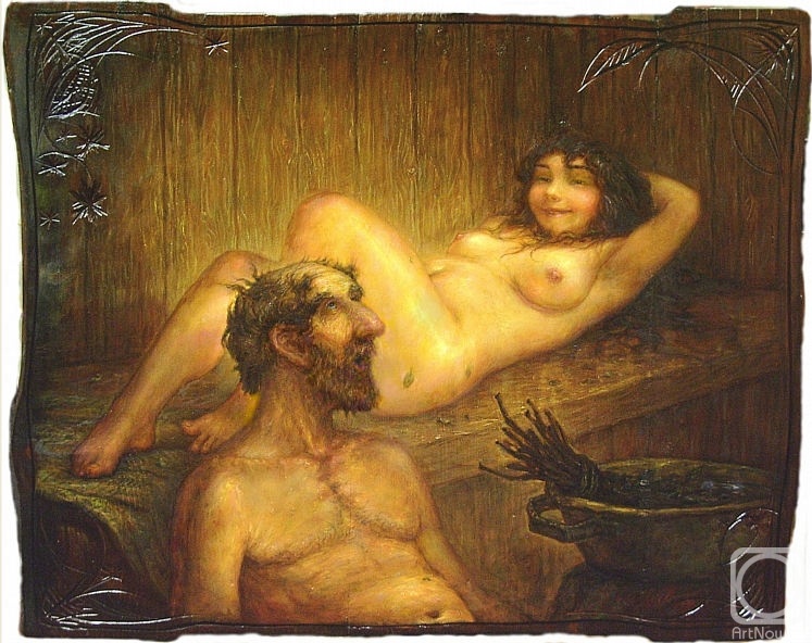 . © Игорь Майков. Ох, молода жена! Дерево, масло. 68 x 84см. 2008 г.