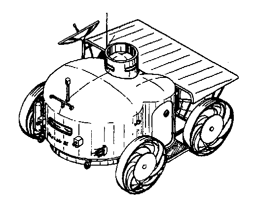 Герметичный луноход компании Northrup - MOLAB, должен был быть доставлен на Луну на модифицированном спускаемом лунном модуле LEM Truck. Это был один из нескольких проектов герметичных луноходов, разработанных в середине 1960-х годов. (Изображение Northrup/НАСА).