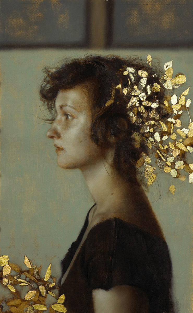 July.  12 x 8 inches.  Oil and gold leaf on linen.  Private collection.