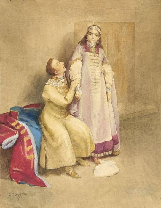 Ксения Годунова и Лжедмитрий. Художник Клавдий Лебедев