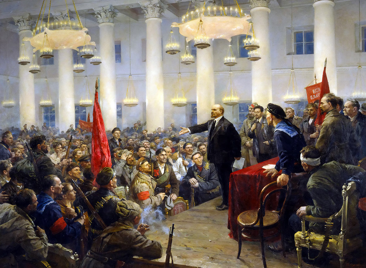 Ленин на втором Всероссийском съезде Советов рабочих и солдатских депутатов в 1917 году. Картина В. А. Серова, 1955