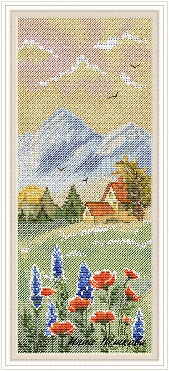 Схема для вышивки крестом «Домик в горах» 