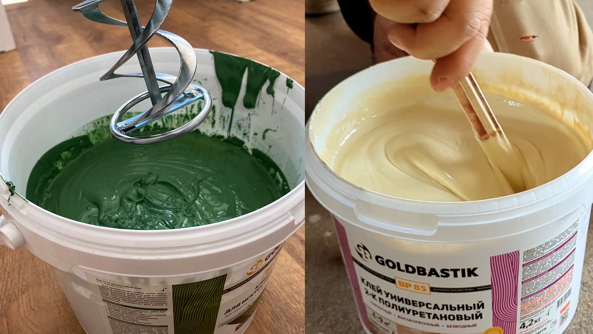 Смешивать компоненты лучше строительным миксером. Если его нет — перемешивайте до однородной массы