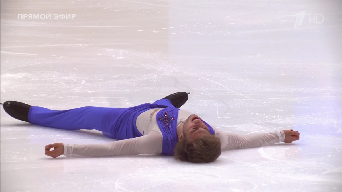Марк Кондратюк после произвольной. Ударно! Фото: стоп-кадр прямого эфира "Первого канала"