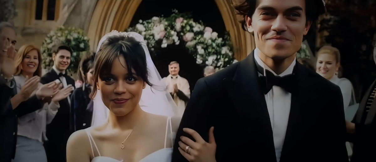 Кадр из фильма. Дженна Ортега в роли Астрид и Артур Конти в роли Джереми