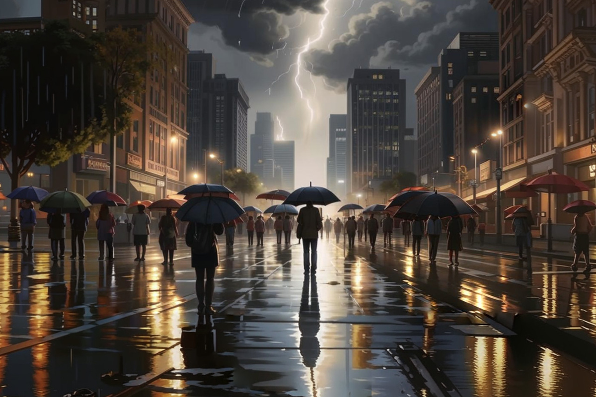 Первый ближайший циклон приблизится к Петербургу только в районе 23–24 сентября.  Фото: Изображение сгенерировано нейросетью Kandinsky 3.1