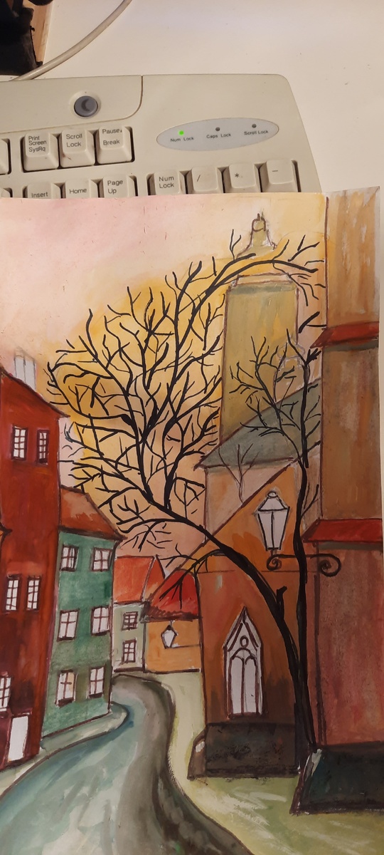 Рисунок по уроку  живописи Натальи Платоновой по программе Московское Долголетие.