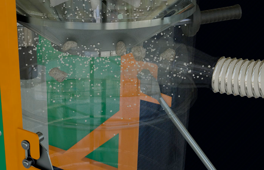 фрагменты мусора сталкиваются с циклоном внутри пылесоса NoDust