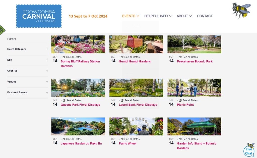 Программа на субботу, 14 сентября, приглашает посетить городские сады, парки и выставки цветов, скрин с официального сайта фестиваля