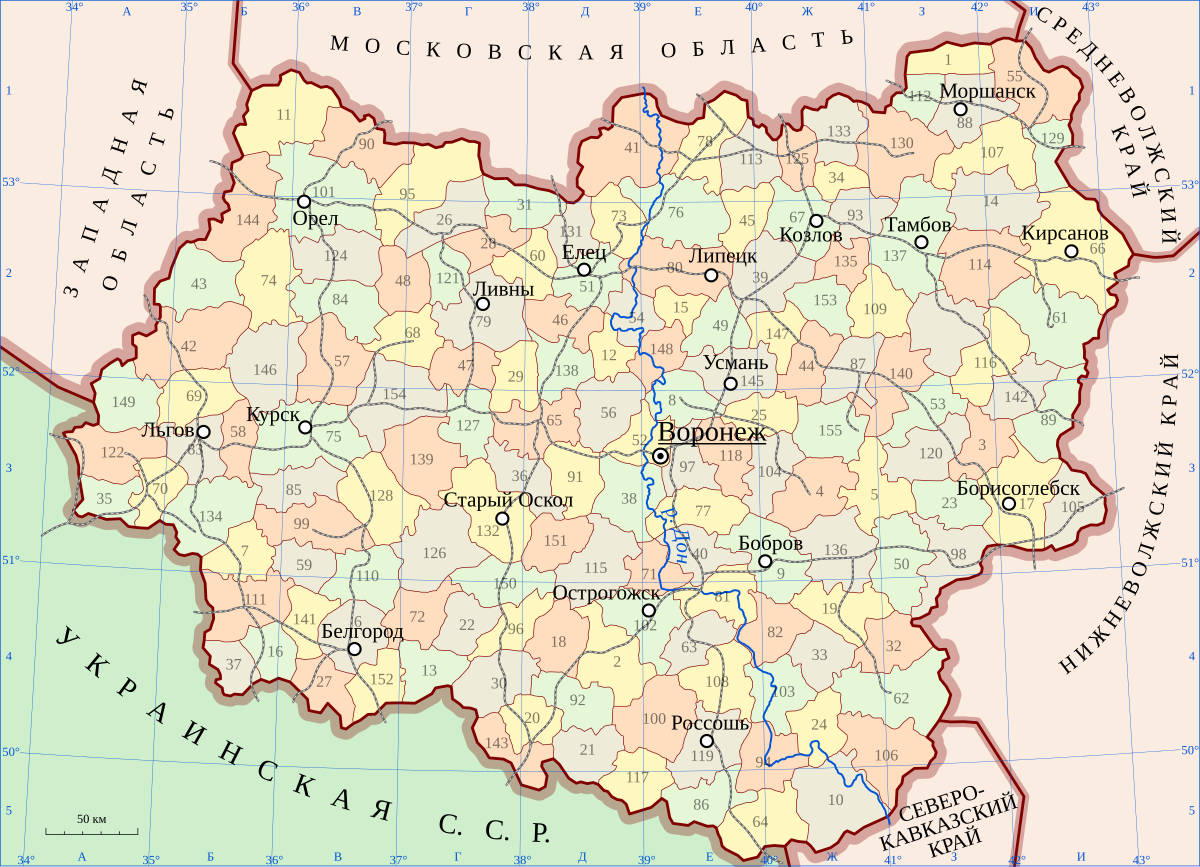 Карта Центрально-Черноземской области