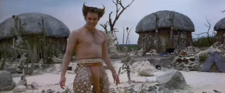 В фильме «Эйс Вентура 2», сцена, когда герой Джима Керри попадает к племени Вачуту и вачати, прекрасно проиллюстрирована метафора «двух стрел».