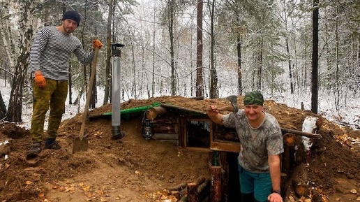 МЫ ЧУТЬ НЕ СГОРЕЛИ В ЗЕМЛЯНКЕ/ПЕРВЫЙ СНЕГ В ЛЕСУ/УСТАНАВЛИВАЕМ ПЕЧКУ