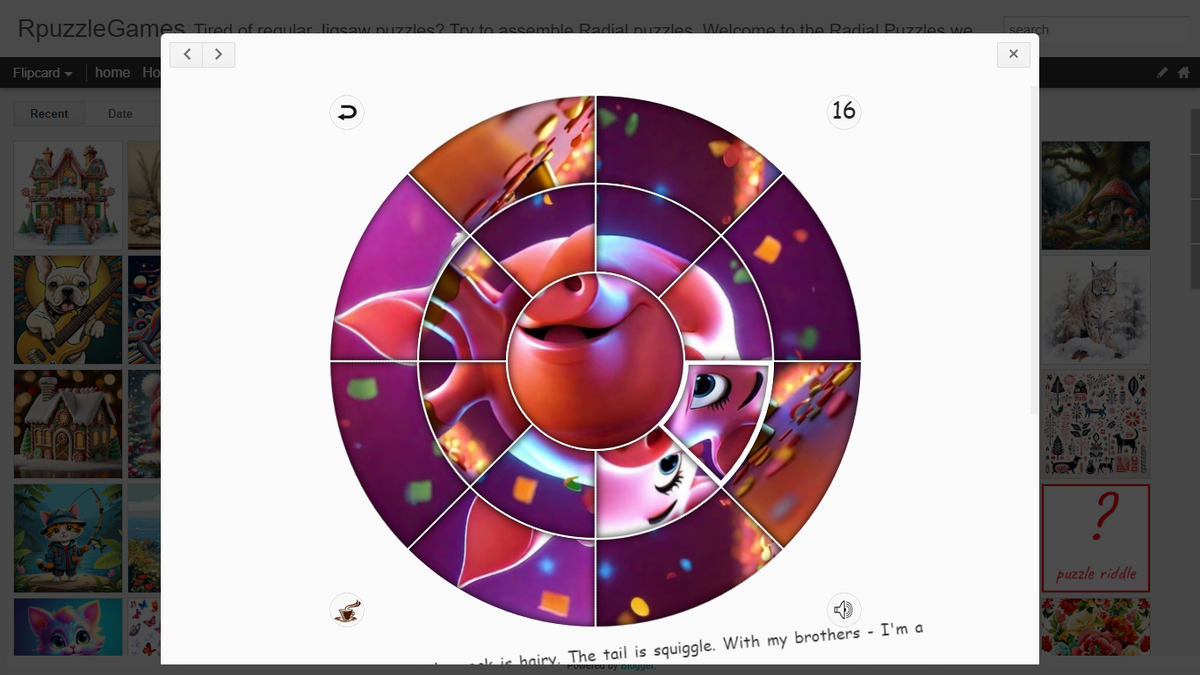 Пример радиальной головоломки на https://radialjigsawpuzzlegame.blogspot.com