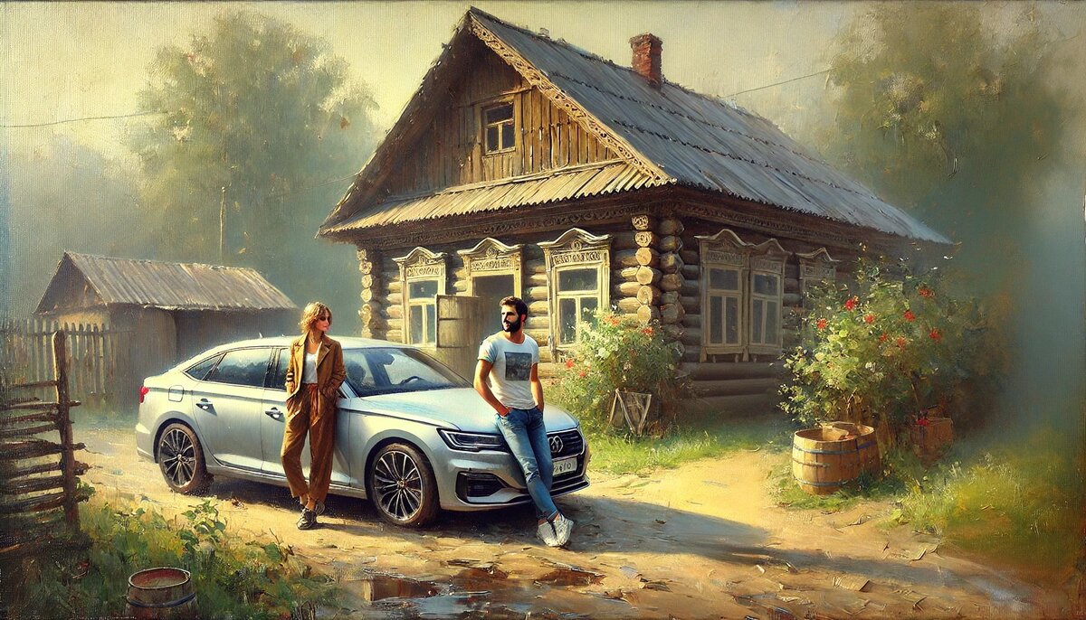 Из припаркованной машины выбрался Сергей, помогая выйти Ларисе. 