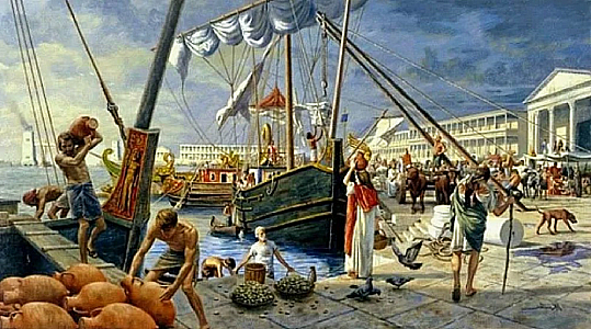 Древний порт при большом городе