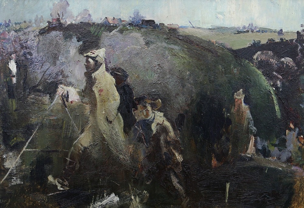 На картине Моисеенко "Землемер" написан красноармеец-землемер. В грядущие по рассказу времена, быть может, такие землемеры заменят нашего главного героя