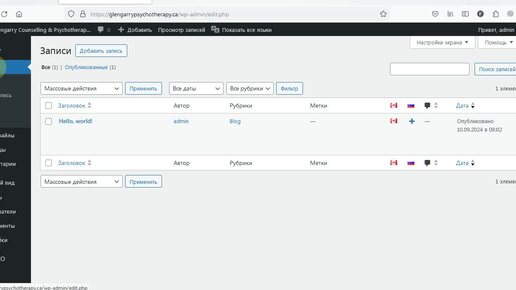 Индивидуальная инструкция по работе с сайтом на WordPress glengarrypsychotherapy.ca 2 страницы и записи