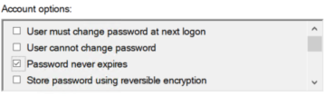 Видим что задано "Password never experies"