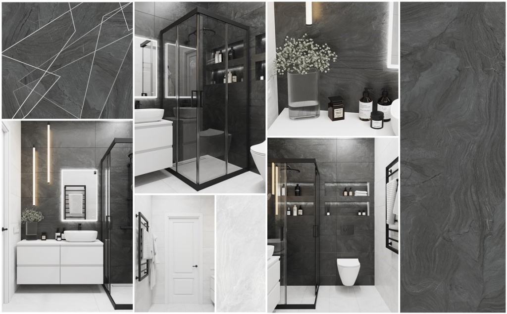 Коллекция ONTARIO от SotGres | черный и серый бетон / декоративная штукатурка / с рисунком геометрия | 1200*400*6 мм