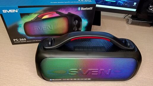 SVEN PS-360 Портативный бумбокс с защитой от воды и RGB подсветкой