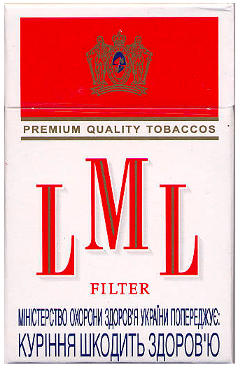 "LML". Украина, 2006 год. 20 штук с фильтром в плотной упаковке и в целлофане. Смола 12 мг, никотин 0,9 мг. Цена (была) 1,70 грн. Производитель: "Khamadey". Владелец торговой марки: "Khamadey".