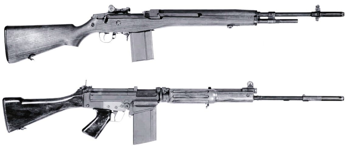 Т44 (вверху) и ФН ФАЛ (внизу).