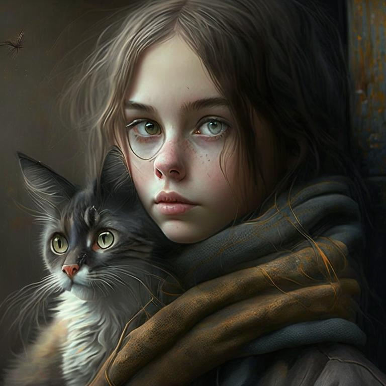 Девочка с котёнком, вариант 1.