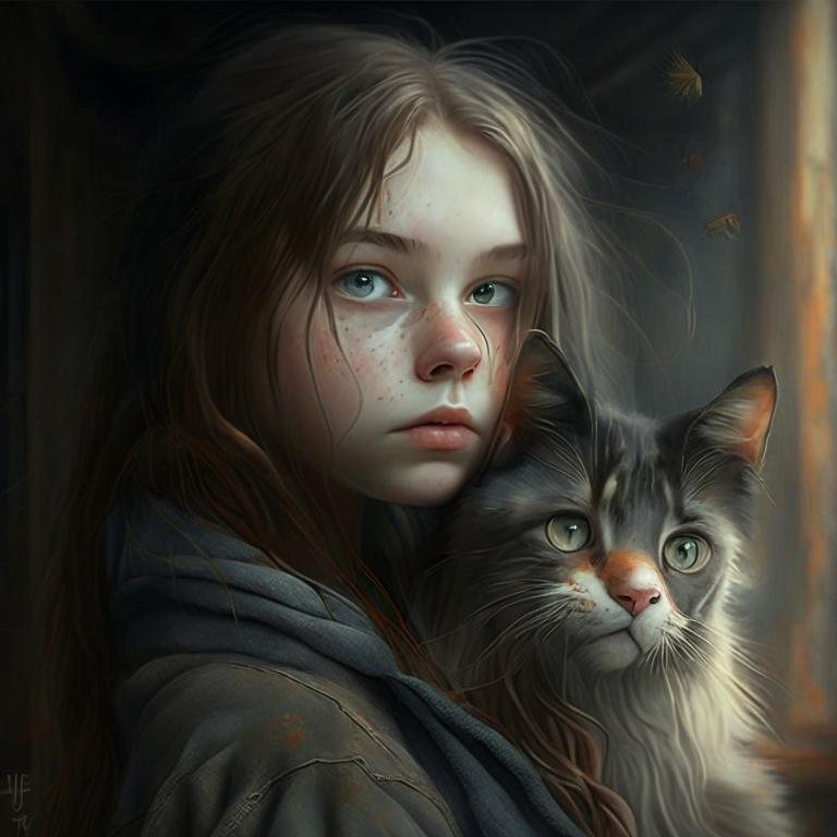 Девочка с котёнком, вариант 2.