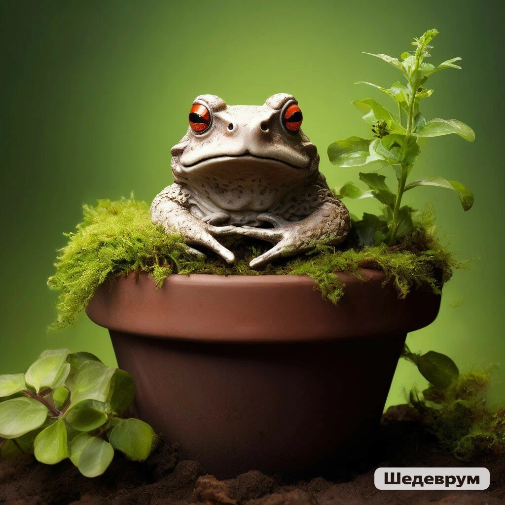 Жабка занимается домашними растениями