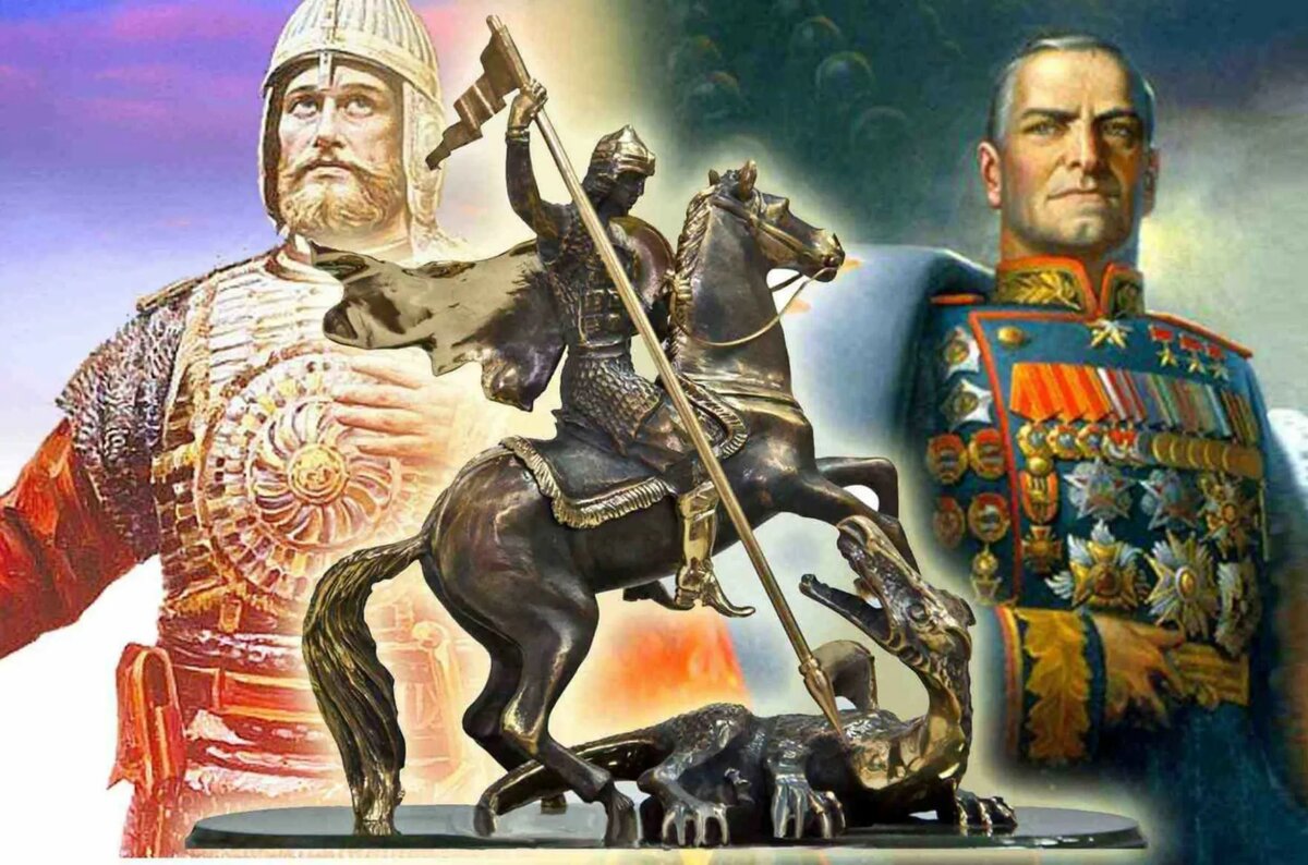 Белый витязь поражает копьём Дракона.